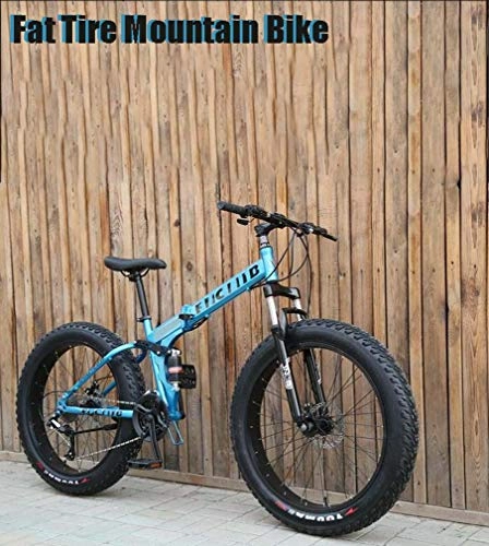 Plegables : Fat Tire Bicicleta plegable para hombre de la montaña, de 17 pulgadas de disco de acero de alto carbono / Bicicletas marco, de 7 velocidades, 24-26 pulgadas ruedas, de nieve de bicicletas, Azul, 24inch