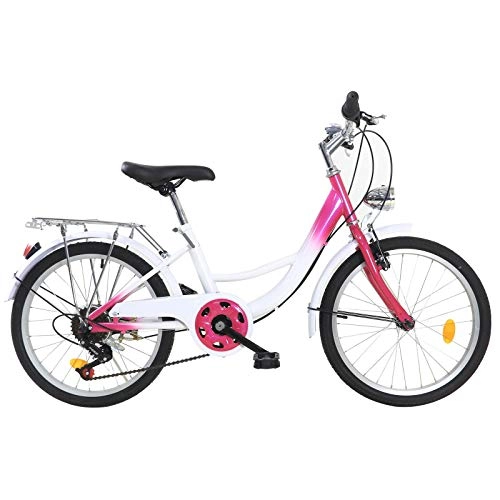 Plegables : Fetcoi Bicicleta infantil de 20 pulgadas, adecuada para niños de 2 a 16 años, 6 velocidades, con luces, color rosa y blanco
