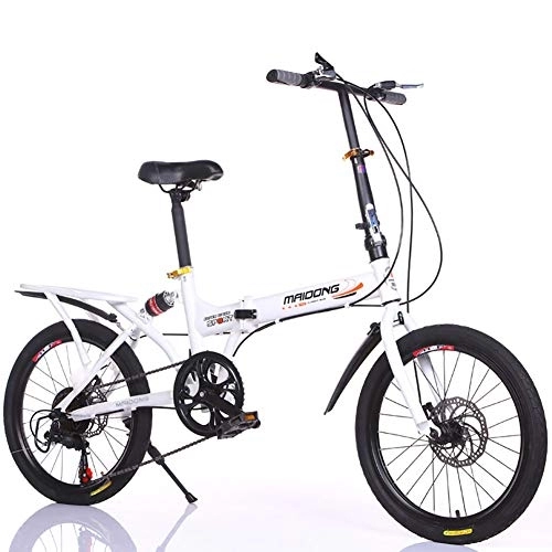 Plegables : FJW 6 velocidades Unisexo Bicicleta Plegable de suspensión 20 Pulgadas Acero de Alto Carbono Estudiante Niño Ciudad del Viajero Bicicleta, White