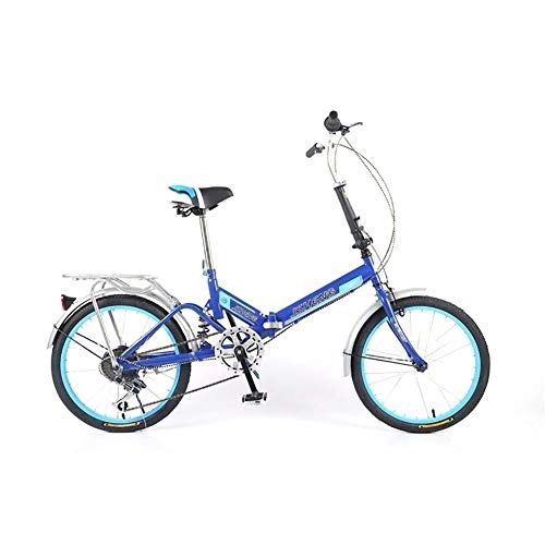 Plegables : FJW Femenino 20 Pulgadas Bicicleta Plegable Velocidad única 6 velocidades Ajustables Marco Ultraligero Ciudad del Viajero Bicicleta, Blue, 6Speed