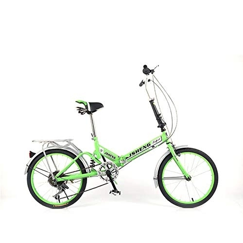 Plegables : FJW Femenino 20 Pulgadas Bicicleta Plegable Velocidad única 6 velocidades Ajustables Marco Ultraligero Ciudad del Viajero Bicicleta, Green, 6Speed