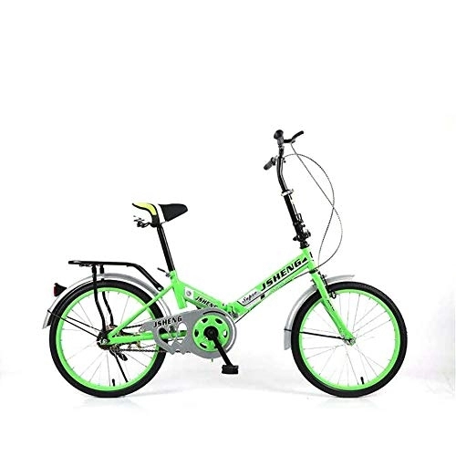 Plegables : FJW Femenino 20 Pulgadas Bicicleta Plegable Velocidad única 6 velocidades Ajustables Marco Ultraligero Ciudad del Viajero Bicicleta, Green, SingleSpeed