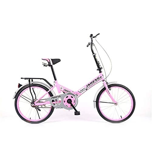 Plegables : FJW Femenino 20 Pulgadas Bicicleta Plegable Velocidad única 6 velocidades Ajustables Marco Ultraligero Ciudad del Viajero Bicicleta, Pink, SingleSpeed
