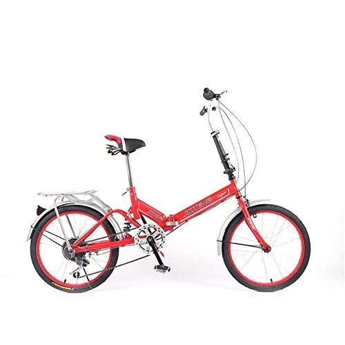 Plegables : FJW Femenino 20 Pulgadas Bicicleta Plegable Velocidad única 6 velocidades Ajustables Marco Ultraligero Ciudad del Viajero Bicicleta, Red, 6Speed