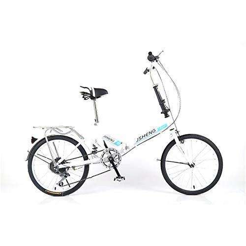 Plegables : FJW Femenino 20 Pulgadas Bicicleta Plegable Velocidad única 6 velocidades Ajustables Marco Ultraligero Ciudad del Viajero Bicicleta, White, 6Speed