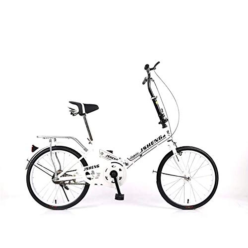 Plegables : FJW Femenino 20 Pulgadas Bicicleta Plegable Velocidad única 6 velocidades Ajustables Marco Ultraligero Ciudad del Viajero Bicicleta, White, SingleSpeed