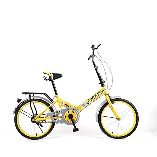 Plegables : FJW Femenino 20 Pulgadas Bicicleta Plegable Velocidad única 6 velocidades Ajustables Marco Ultraligero Ciudad del Viajero Bicicleta, Yellow, SingleSpeed
