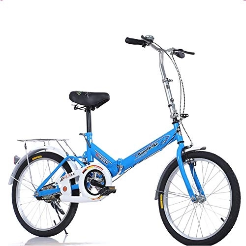 Plegables : FJW Unisexo Bicicleta Plegable de suspensión 16 Pulgadas 20 Pulgadas Acero de Alto Carbono Estudiante Niño Ciudad del Viajero Bicicleta, Blue, 16Inch