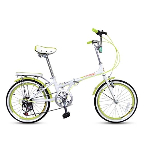 Plegables : Folding Bikes Bicicleta Plegable para Hombre y Mujer, Ultraligera, de Acero al Carbono, 20 Pulgadas, Velocidad de 7 velocidades, Color Verde, tamao 51 cm