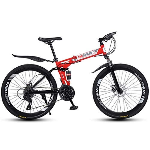 Plegables : FREIHE Bicicleta de montaña de 26 'y 21 velocidades para Adultos, Cuadro de suspensión Completa de Aluminio Ligero, Horquilla de suspensión, Freno de Disco, Rojo, B