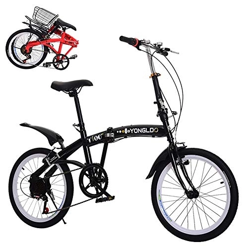 Plegables : FXMJ Bicicleta Plegable para viajeros, 18 Pulgadas, 6 velocidades Ciudad Plegable Mini Bicicleta compacta Bicicleta Mini Bicicleta Bicicleta compacta Adultos Hombres, Mujeres Estudiantes, Negro