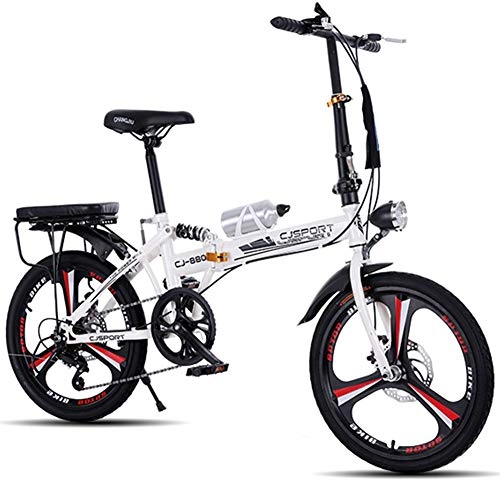 Plegables : FYYTRL Ligera de Acero al Carbono Bicicleta Plegable de la Ciudad, a 20 Hombres y Mujeres Inch Doble Freno de Disco Amortiguador Variable Bicicleta de la Velocidad, White