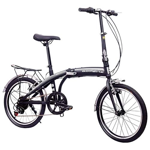 Plegables : Fácil De Instalar 20 Pulgadas Plegable Bicicleta, 6 Velocidades Compacto Bicicleta Con Asiento Ajustable Y Altura Del Manillar Bike Estructura De Acero Con Alto Contenido De Carbono Y V-Brake, Negro