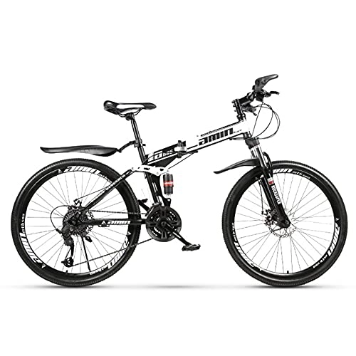 Plegables : GAOXQ Bicicleta De Montaña De Suspensión Total De 26 Pulgadas con Frenos De Disco Cuadro De Aluminio, Bicicleta De Montaña Plegable, 21 / 24 / 27 / 30 Velocidades, Multicolor White black-30 Speed
