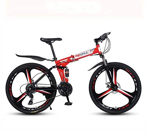 Plegables : GASLIKE Bicicleta de montaña para Adultos, Bicicleta Plegable, Cuadro de Acero de Alto Carbono, Bicicletas MTB de suspensión Completa, Freno de Doble Disco, Pedales de PVC, Rojo, 26 Inch 21 Speed