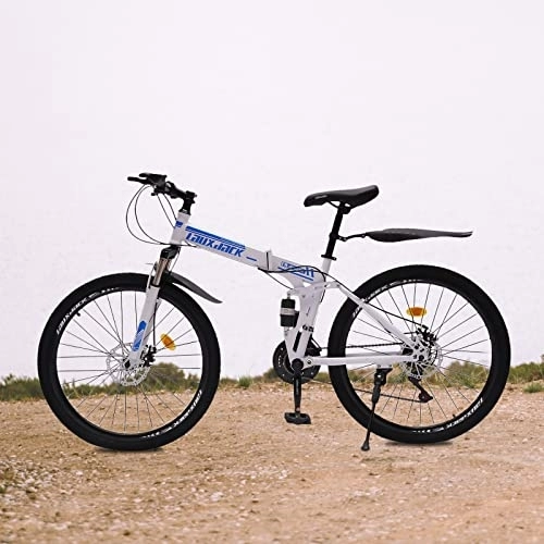 Plegables : gegeweeret Bicicleta de montaña de 26 pulgadas portátil plegable bicicleta, freno de disco, horquilla delantera en forma de U y amortiguador trasero, 21 marchas de cambio suspensión completa