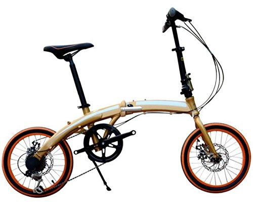 Plegables : GHGJU Bici Plegable De Aluminio De La Bici De Los Nios Bici Ultra Ligera De 16-Inch Adulto De La Bici De Los Adultos, Gold-16in