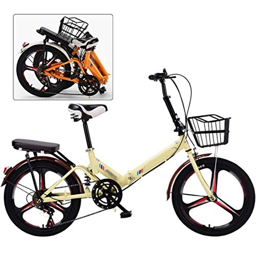 Plegables : GJNWRQCY Bicicleta Plegable de 20 Pulgadas, Bicicletas de montaña para niños, Bicicleta de montaña de 7 velocidades, Bicicleta Plegable para niños MTB, Bicicleta Plegable para niños y niñas, Amarillo