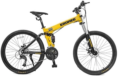 Plegables : GJZM Asiento Ajustable Bicicletas de montaña 27 velocidades,  26 Pulgadas Bicicleta de montaña Marco de Doble suspensión Bicicleta de montaña- No Plegable_Amarillo