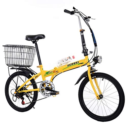 Plegables : GOLDGOD 20 Pulgadas Plegable Bicicleta para Adultos, Estructura De Acero con Alto Contenido De Carbono Bicicleta con Lámpara Y Canasta Bike Absorción Total De Impactos Y Neumáticos Antideslizantes