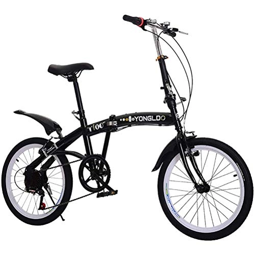 Plegables : GOLDGOD 6 Velocidades Portátil 18 Pulgadas Plegable Bicicleta Velocidad Variable Plegable Bicicleta con Manillar Y Asiento Ajustables En Altura Bicicleta Frenos En V Delanteros Y Traseros, Negro