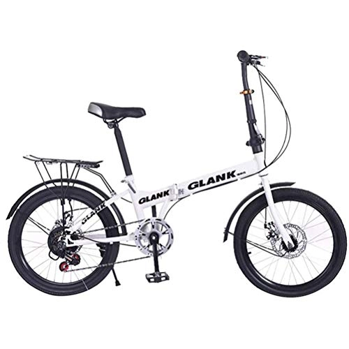 Plegables : GOLDGOD Estudiante Plegable Bicicleta, Mini Portátil 20 Pulgadas Plegable Bicicleta con Acero De Alto Carbono Marco De Absorción De Impactos Ligero Plegable Bicicleta Plegado Rápido 15S, Blanco