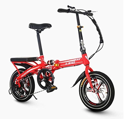 Plegables : Grimk 16 Pulgadas Plegable De Aluminio Bicicleta De Paseo Mujer Bici Plegable Adulto Ligera Unisex Folding Bike Manillar Y Sillin Confort Ajustables, 7 Velocidad, Capacidad 120kg, Red, 16inches