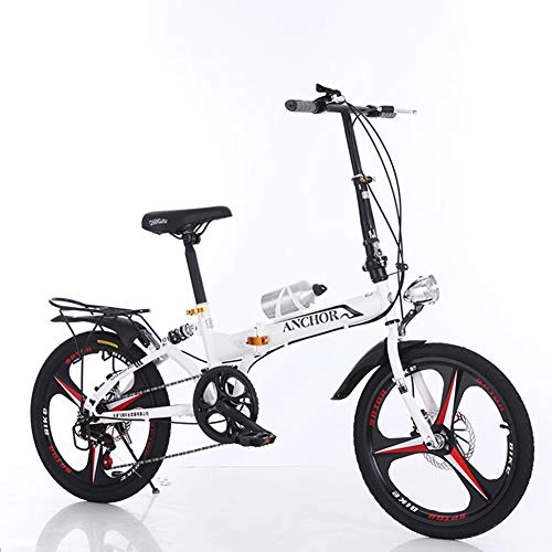 Plegables : Grimk 20 Pulgadas Plegable De Aluminio Bicicleta De Paseo Mujer Bici Plegable Adulto Ligera Unisex Folding Bike Manillar Y Sillin Confort Ajustables, 6 Velocidad, Capacidad 140kg, White