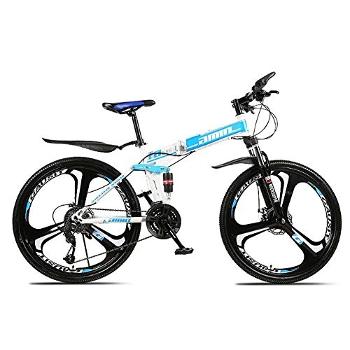 Plegables : Grimk Bicicleta Btt 26" Mountain Bike Plegable Unisex Adulto Aluminio Urban Bici Ligera Estudiante Folding City Bike, sillin Confort Ajustables, Capacidad 120kg, Doble Freno Disco, Blue, 21speed