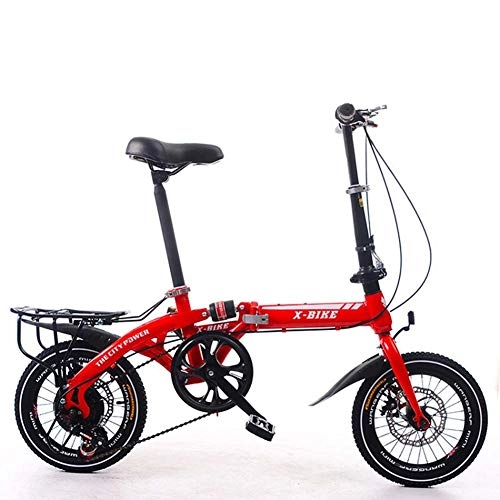 Plegables : Grimk Bicicleta Plegable Unisex Adulto Aluminio Urban Bici Ligera Estudiante Folding City Bike con Rueda De 16 Pulgadas, Manillar Y Sillin Confort Ajustables, 7 Velocidad, Capacidad 120kg, Red, 16inches