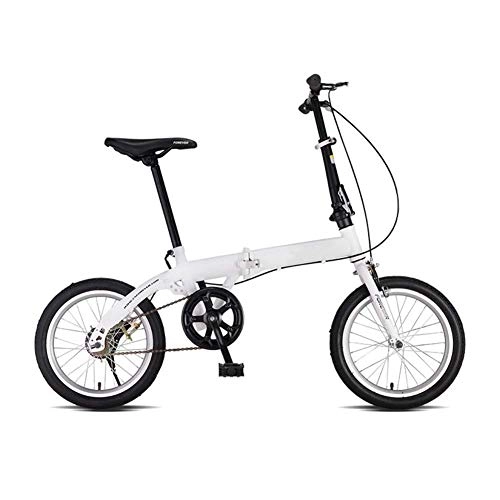 Plegables : Grimk Bicicleta Plegable Unisex Adulto Aluminio Urban Bici Ligera Estudiante Folding City Bike con Rueda De 16 Pulgadas, Manillar Y Sillin Confort Ajustables, Velocidad nica, Capacidad 110kg, White