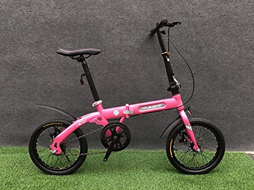 Plegables : Grimk Bicicleta Plegable Unisex Adulto Aluminio Urban Bici Ligera Estudiante Folding City Bike con Rueda De 16 Pulgadas, Manillar Y Sillin Confort Ajustables, Velocidad nica, Capacidad 120kg, Pink