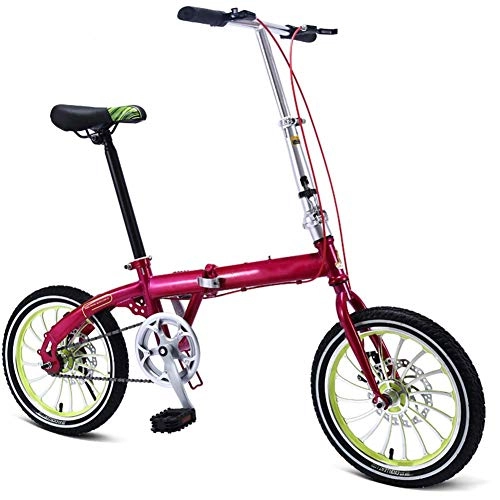 Plegables : Grimk Bicicleta Plegable Unisex Adulto Aluminio Urban Bici Ligera Estudiante Folding City Bike con Rueda De 16 Pulgadas, Manillar Y Sillin Confort Ajustables, Velocidad nica, Capacidad 75kg, Red