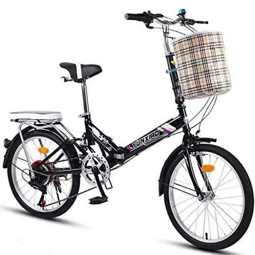 Plegables : GWM Bicicleta Plegable de 20 Pulgadas Hombres y Las Mujeres de Peso Ligero Doble Plegable Bicicleta de Adulto Mini Coche de la Velocidad del Freno de Disco de la Bici Plegable, Negro
