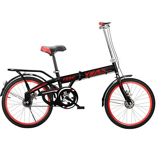 Plegables : GWM Bicicleta Plegable portátil de una Sola Velocidad Estudiante de educación al Aire Libre Deporte de la Bici, Rojo-Negro