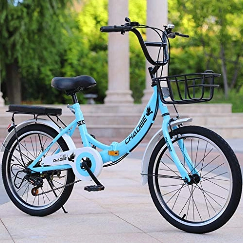 Plegables : GWM Portátil Variable Bicicleta Plegable de 6 velocidades niños IR a la Escuela 3 Colores Deporte al Aire Libre de la Bicicleta con la Cesta (Color : Blue)
