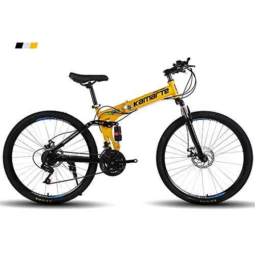 Plegables : GWSPORT Bicicleta Plegable Bicicleta de Montaa De 21 Velocidades Bicicleta de Absorcin de Choque Porttil Ligera Unisex para Adultos y Nios, Amarillo, 26inch