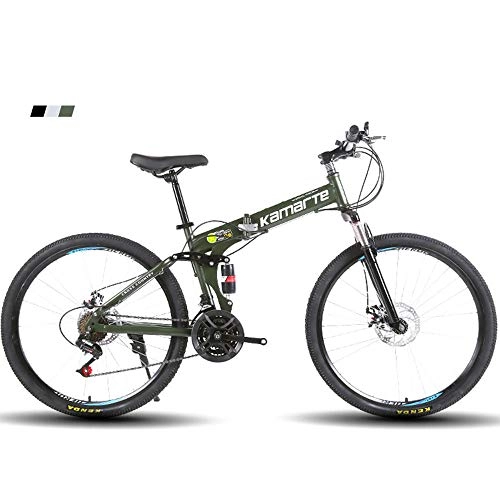 Plegables : GWSPORT Bicicleta Plegable Bicicleta de Montaa De 21 Velocidades Bicicleta de Absorcin de Choque Porttil Ligera Unisex para Adultos y Nios, Armygreen, 24inch