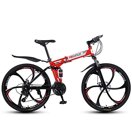 Plegables : GWSPORT Bicicleta Plegable de 26 Pulgadas 21 Luz De Absorcin de Choque de Velocidad Bicicleta de Montaa Neumtico Todoterreno Frenos de Disco Doble Bicicleta para Hombres y Mujeres, Rojo
