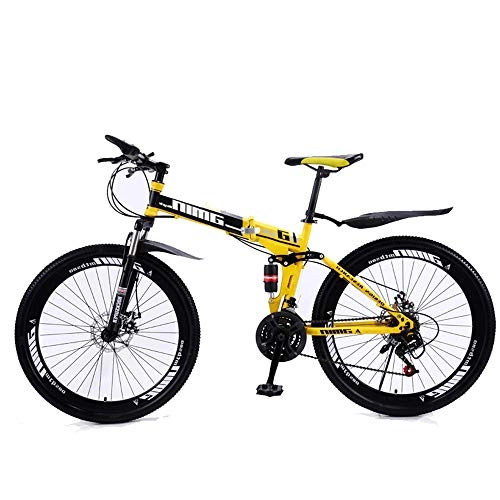 Plegables : GWSPORT Bicicleta Plegable De 26 Pulgadas Absorcin de Choque Ligera Bicicleta de Montaa Grado Todoterreno Deslizamiento Antideslizante Neumtico Bicicleta, Amarillo, 24speed
