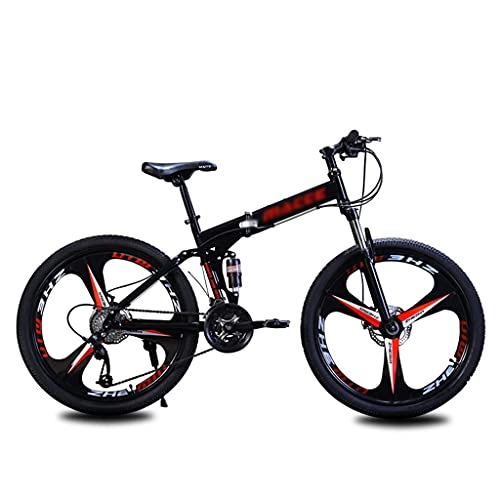 Plegables : gxj Bicicleta Plegable 21 Velocidad Bicicleta de Montaña 3-Spoke Wheels MTB Dual Disc Frenos Dual Suspensión Bici Plegable para Mujeres Hombres Adolescentes, Negro(Size:26 Inch)