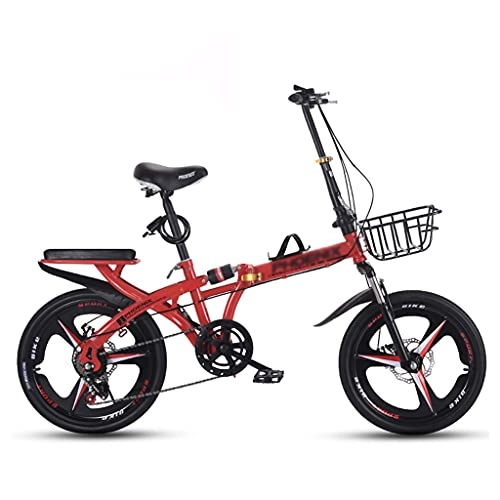 Plegables : gxj Bicicleta Plegable Ligera 7, Frenos De Disco Dual Y Doble Suspensión Bici Plegable, 3 Ruedas De Radios para Hombres Mujeres Y Adolescentes, Rojo(Size:16 Inch)