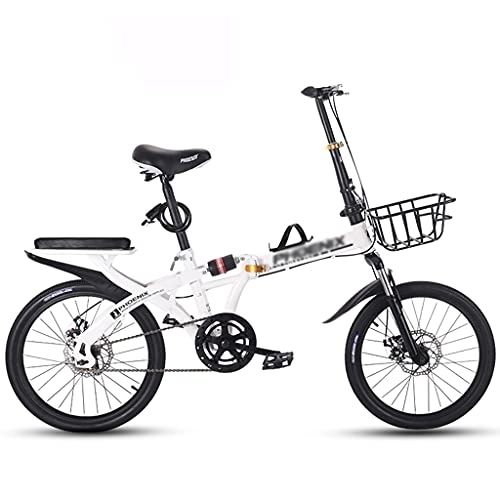 Plegables : gxj Bicicleta Plegable para Hombres Y Mujeres Adolescentes, 7 Velocidades Mini Bici Plegable Liviana, Frenos De Disco Dual Y Doble Suspensión Bicicleta De Cercanías, Blanco(Size:20 Inch)