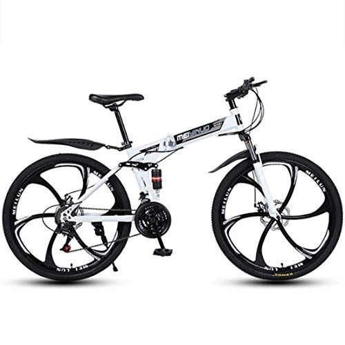 Plegables : GXQZCL-1 Bicicleta de Montaa, BTT, Plegable Bicicleta de montaña, de Acero al Carbono Cuadro de la Bicicleta, con Doble Doble del Disco de Freno Suspensin MTB Bike (Color : White, Size : 21 Speed)