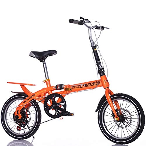 Plegables : GYL 14 / 16 Pulgadas Bicicleta de Velocidad Plegable Frenos de Disco Delanteros y Traseros Súper Amortiguador, Naranja