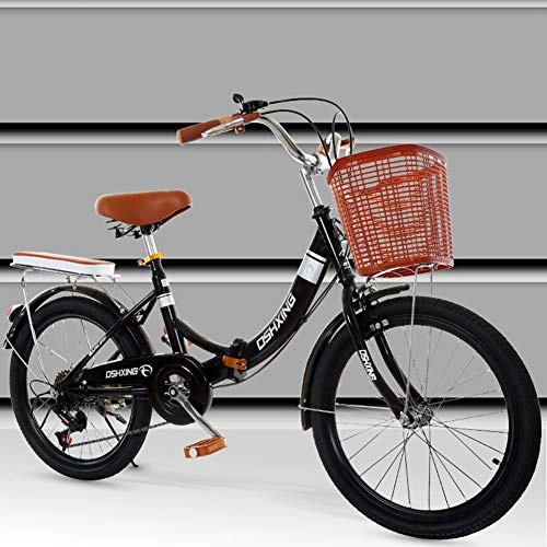 Plegables : GYL Altura Ajustable 20 / 22 / 24 Pulgadas Bicicleta De Velocidad Plegable Bicicleta para Adultos 6 Velocidades 10 Segundos De Plegado, Negro, 20inch