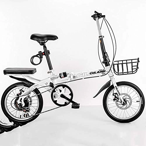 Plegables : GYL Bicicleta para Adultos & Estudiantes Plegable 16 / 20 Pulgadas Unisex para Adulto Freno De Disco De Velocidad Variable con Amortiguación, Blanco, 16inch