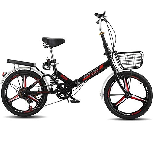 Plegables : GYL Portátil 20 Pulgadas Bicicleta de Velocidad Plegable Amortiguador de Choque de Alta Elasticidad Transmisión de 6 velocidades, Negro