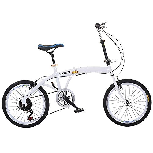 Plegables : HAGUOHE Bicicleta Plegable Bicicleta De Velocidad Variable De 20 Pulgadas Bicicleta Portátil De Velocidad Ultraligera, Adecuada para Adultos / Niños, Blanco