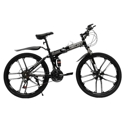 Plegables : HANGKAI Bicicleta de montaña plegable de 26 pulgadas con marco de doble absorción de impactos, frenos de disco, bicicletas con suspensión completa, perfecta para hombres y mujeres (blanco y negro)